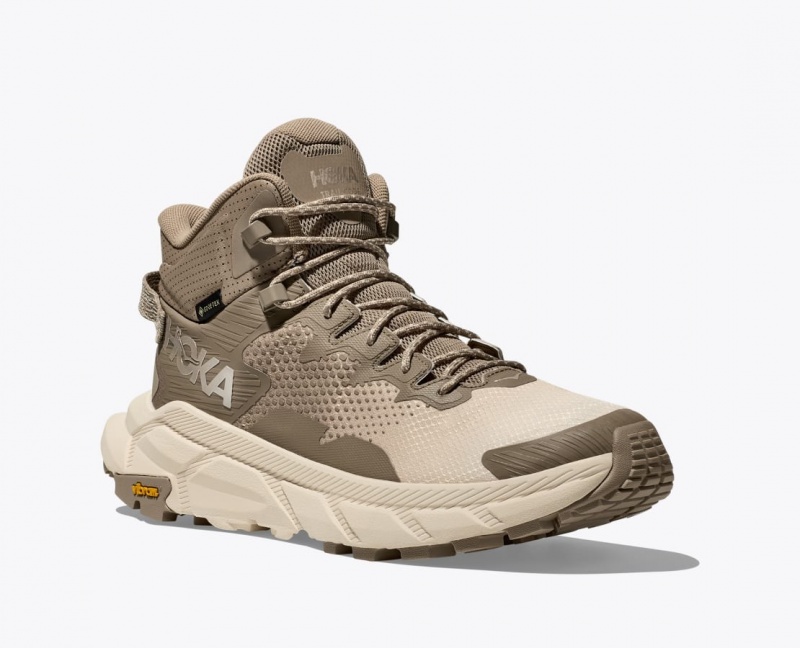 Khaki / Beige Men's HOKA Trail Code GTX Hiking Boots | 1825490-PO