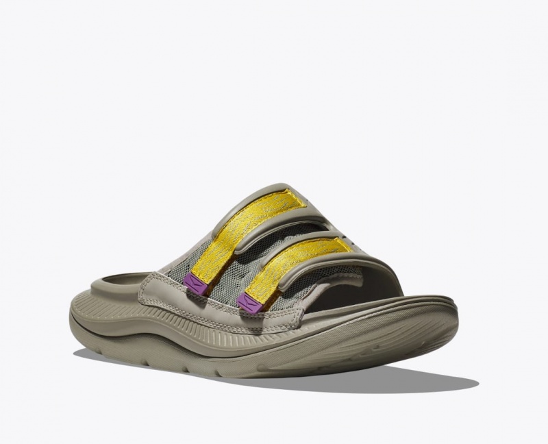 Khaki / Yellow Men's HOKA Ora Luxe Slide | 3704568-WC