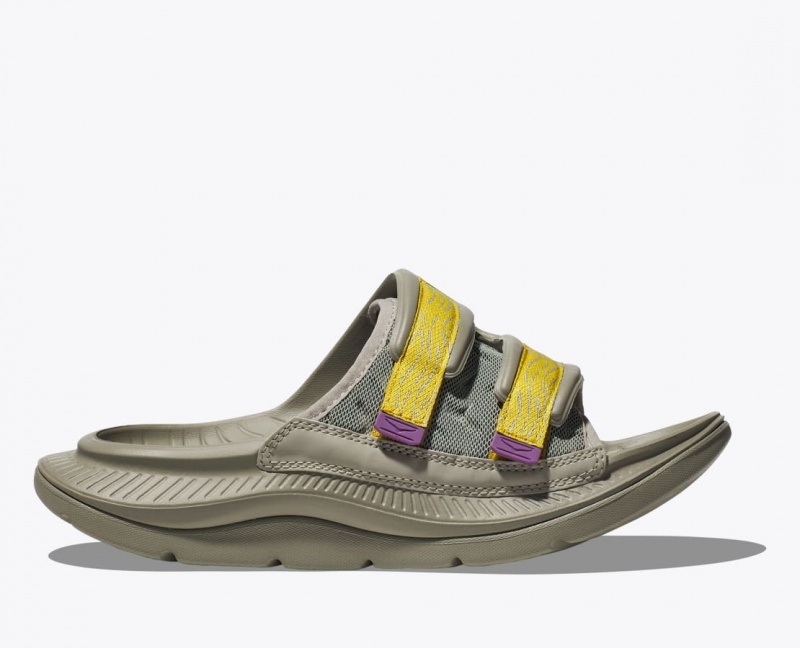 Khaki / Yellow Men\'s HOKA Ora Luxe Slide | 3704568-WC