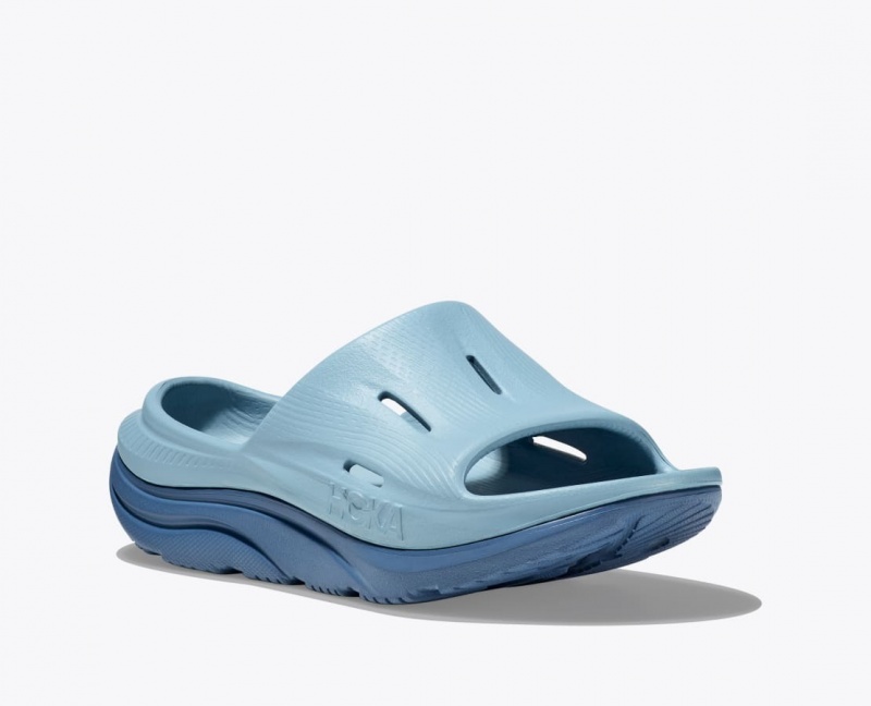 Light Blue / Dark Blue Kids' HOKA Ora Recovery 3 Slides | 7168345-GL