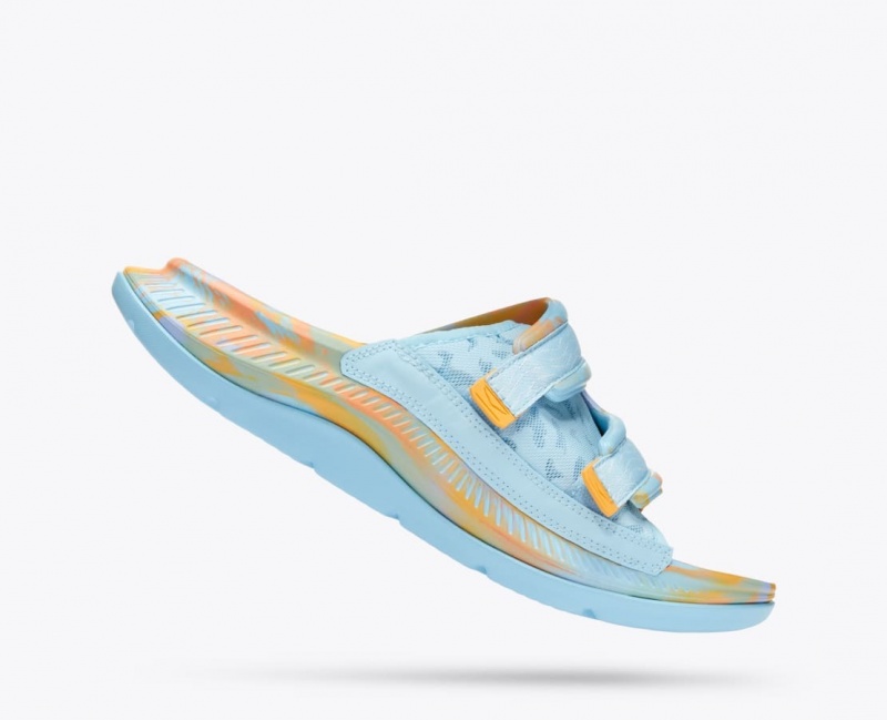 Light Blue / Orange Men's HOKA Ora Luxe Slide | 0372165-LZ