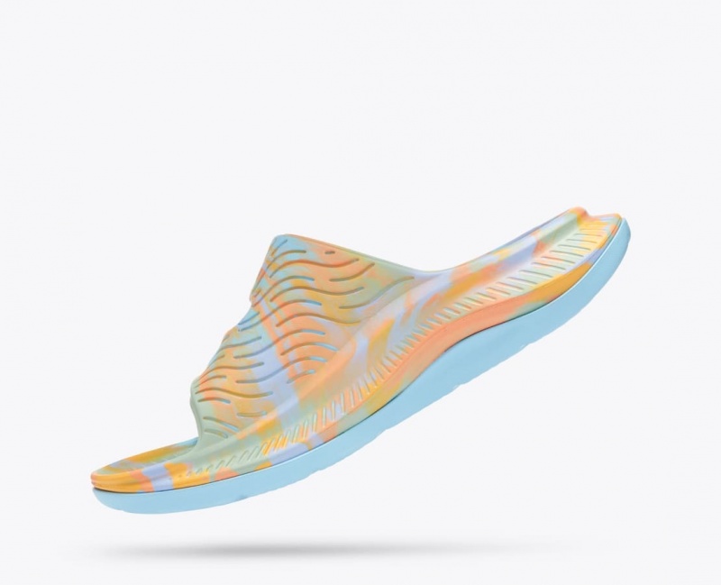 Light Blue / Orange Men's HOKA Ora Luxe Slide | 0372165-LZ