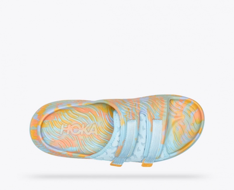 Light Blue / Orange Men's HOKA Ora Luxe Slide | 0372165-LZ