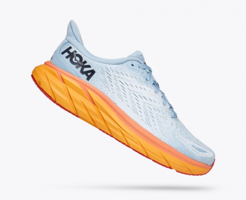 Light Blue / White / Orange Women's HOKA Clifton 8 Running Shoes | 2605487-DP