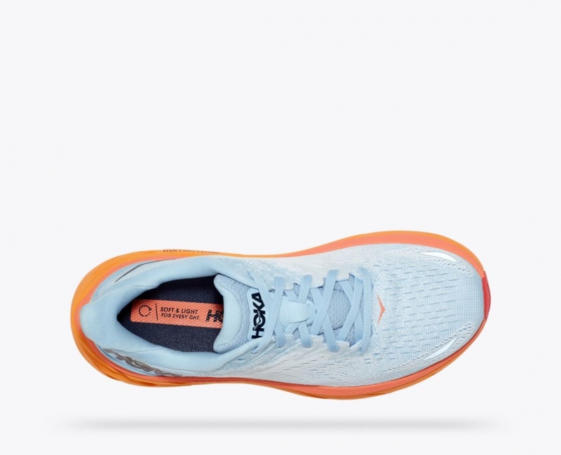 Light Blue / White / Orange Women's HOKA Clifton 8 Running Shoes | 2605487-DP