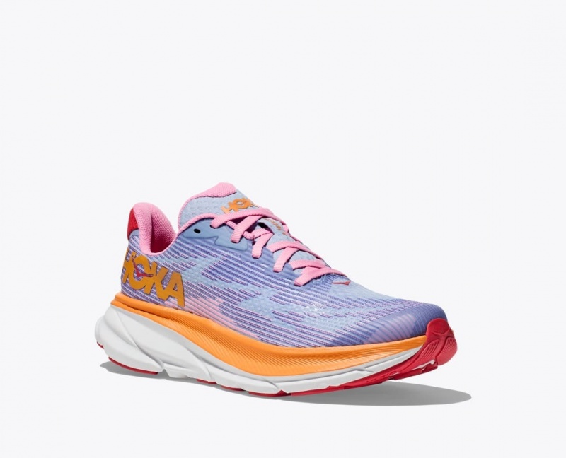 Light Purple / Orange / Pink Kids' HOKA Clifton 9 Running Shoes | 5790231-WE