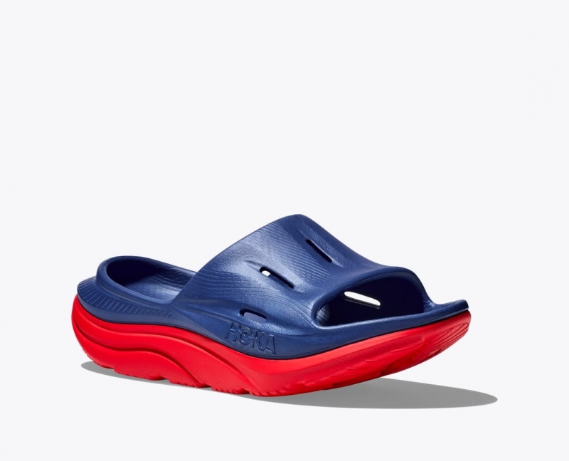 Navy / Red Women's HOKA Ora Recovery 3 Slide | 8531497-TZ