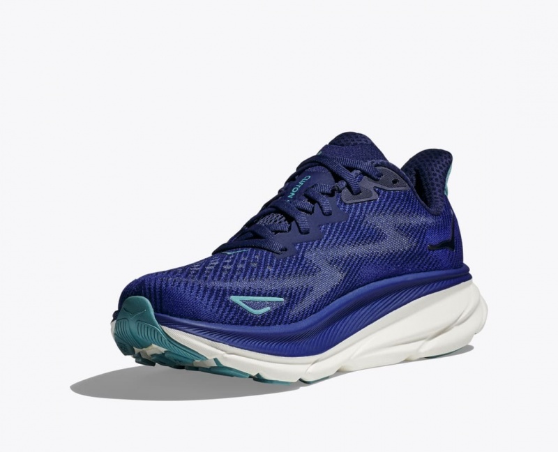 Navy / Turquoise Women's HOKA Clifton 9 Running Shoes | 7639514-HW