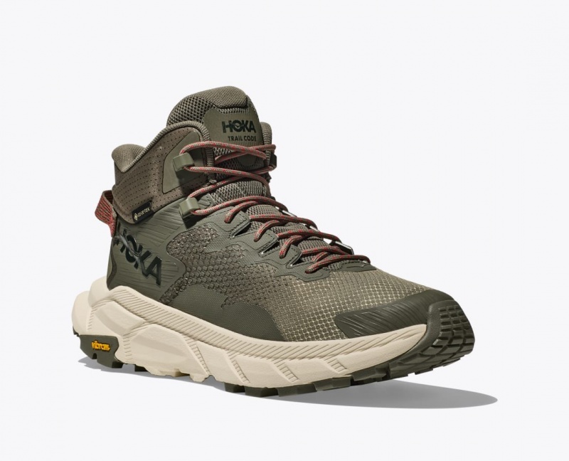 Olive Green Men's HOKA Trail Code GTX Hiking Boots | 5628709-BC