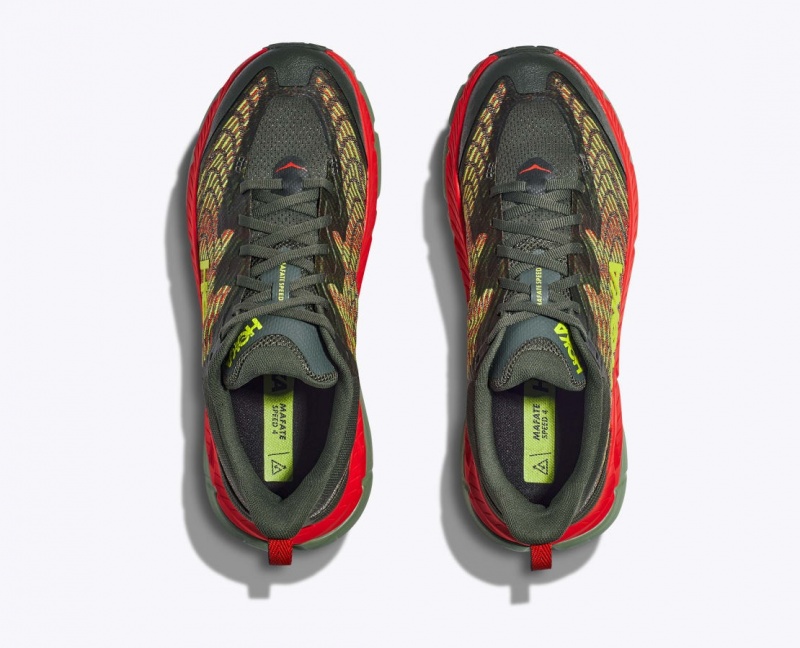 Olive / Red Men's HOKA Mafate Speed 4 Trail Running Shoes | 4603271-CO