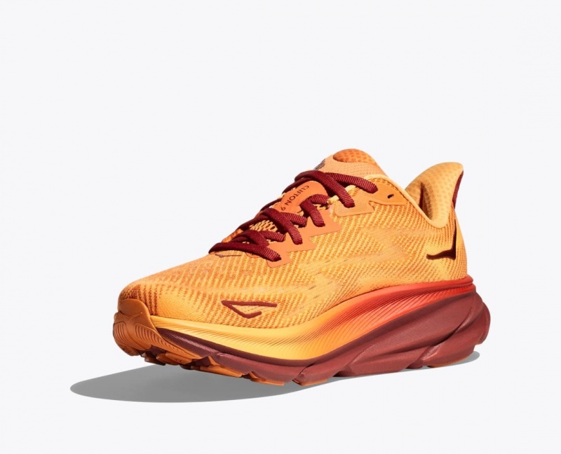 Orange / Dark Red Men's HOKA Clifton 9 Running Shoes | 1629037-ZU