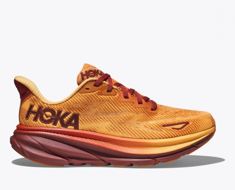 Orange / Dark Red Men\'s HOKA Clifton 9 Running Shoes | 1629037-ZU