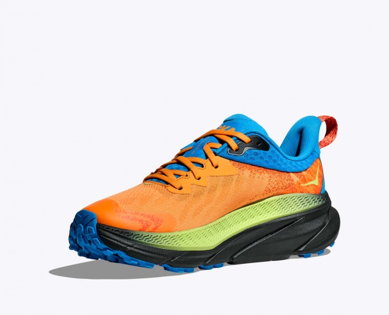 Orange / Green / Blue Men's HOKA Challenger 7 GTX Trail Running Shoes | 8294703-IQ