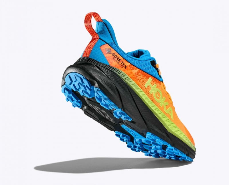 Orange / Green / Blue Men's HOKA Challenger 7 GTX Trail Running Shoes | 8294703-IQ