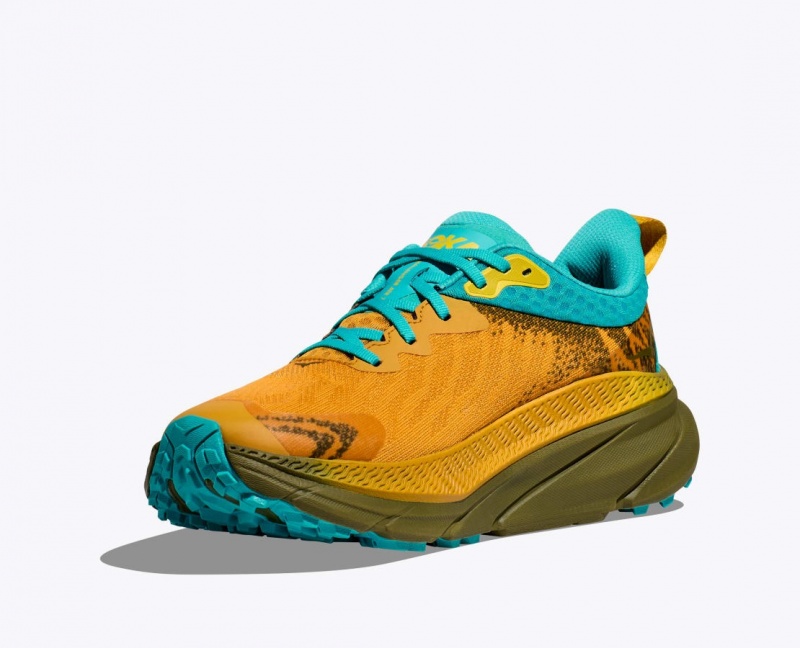 Orange / Olive / Turquoise Men's HOKA Challenger 7 GTX Trail Running Shoes | 8473296-YA