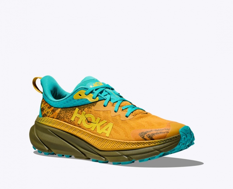 Orange / Olive / Turquoise Men's HOKA Challenger 7 GTX Trail Running Shoes | 8473296-YA