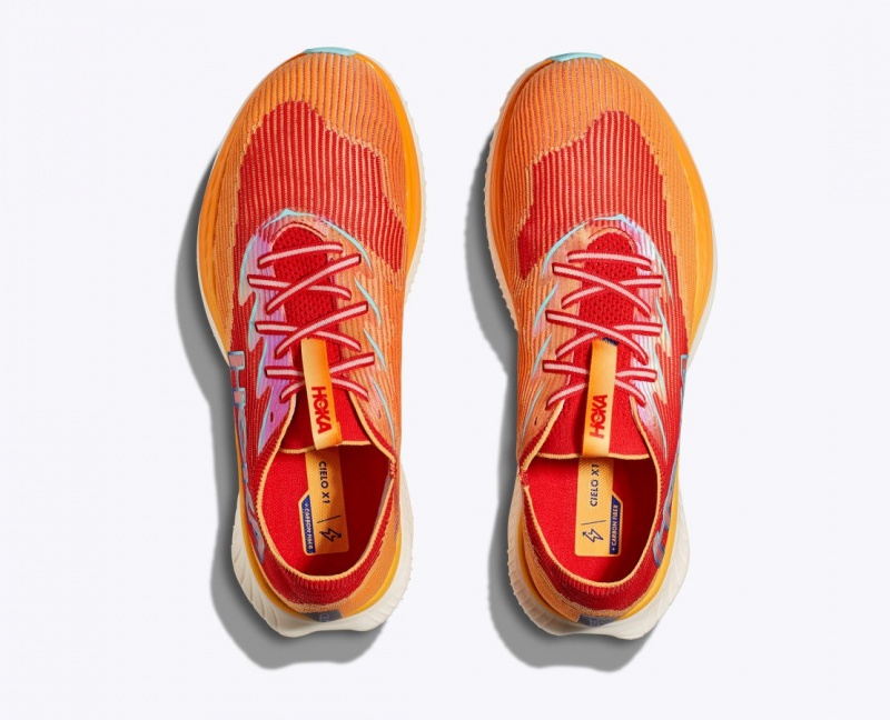 Orange / Red Men's HOKA Cielo X1 Running Shoes | 3896570-BU