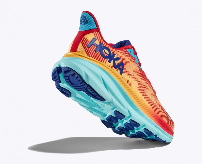 Orange / Red / Blue Women's HOKA Clifton 9 Running Shoes | 4256019-JO