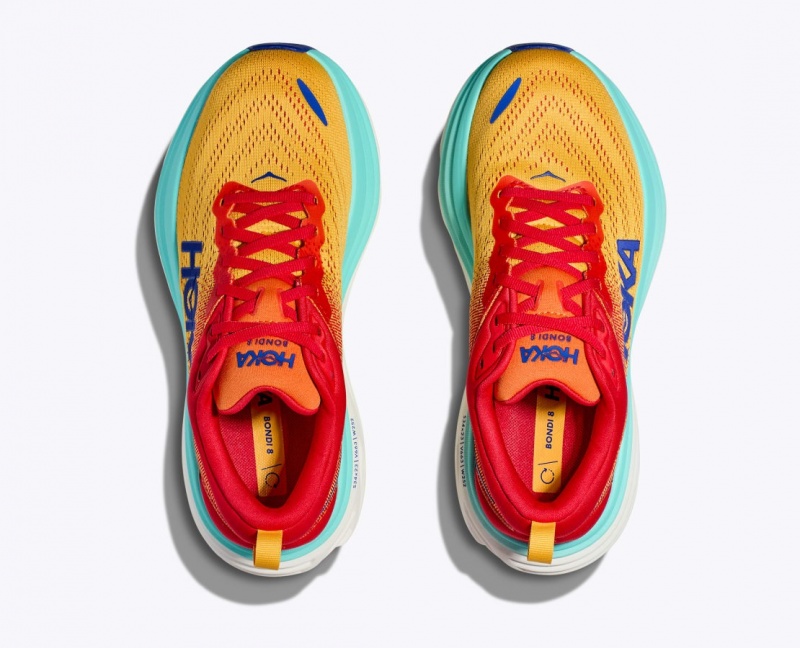 Orange / Red / Turquoise Men's HOKA Bondi 8 Running Shoes | 0736984-YW