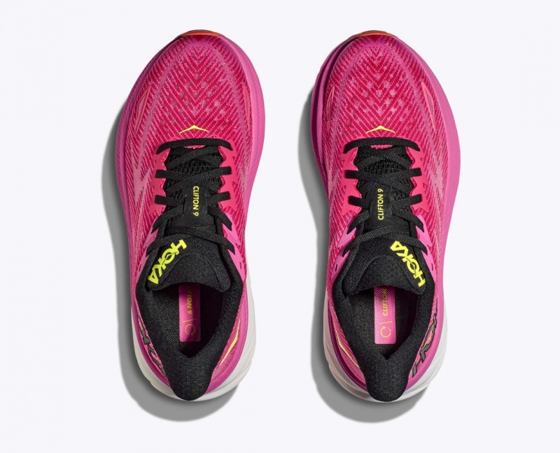 Pink / Black Women's HOKA Clifton 9 Running Shoes | 3196548-QI