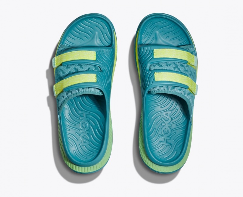 Turquoise Men's HOKA Ora Luxe Slide | 4610528-DA