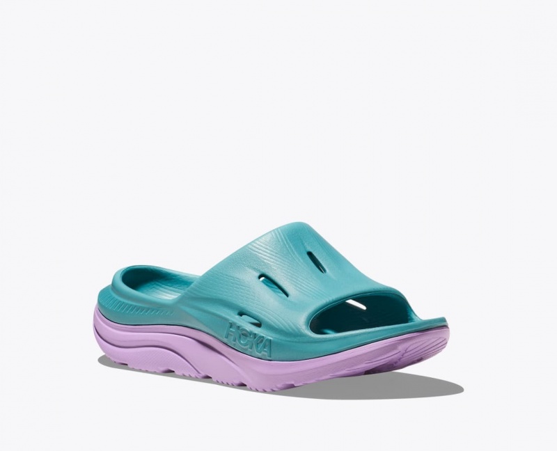 Turquoise / Light Purple Kids' HOKA Ora Recovery 3 Slides | 3461980-QP