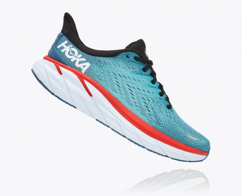 Turquoise / Red Men's HOKA Clifton 8 Running Shoes | 7913024-YJ