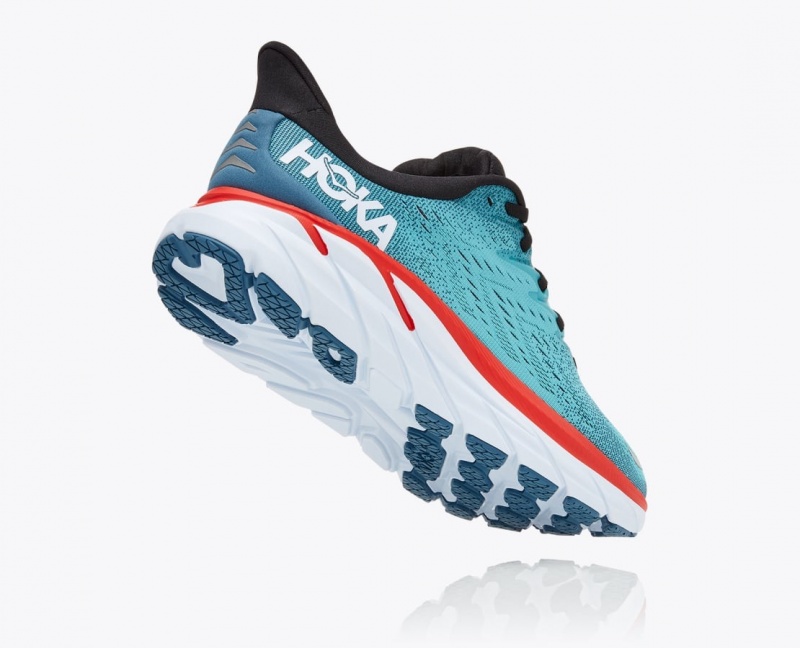 Turquoise / Red Men's HOKA Clifton 8 Running Shoes | 7913024-YJ