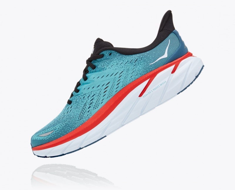 Turquoise / Red Men's HOKA Clifton 8 Running Shoes | 7913024-YJ