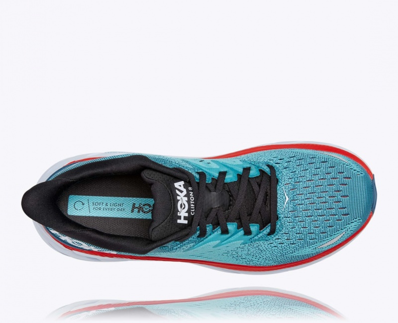 Turquoise / Red Men's HOKA Clifton 8 Running Shoes | 7913024-YJ