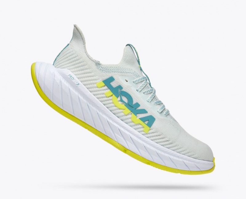 White / Green Men's HOKA Carbon X 3 Running Shoes | 6832549-MJ