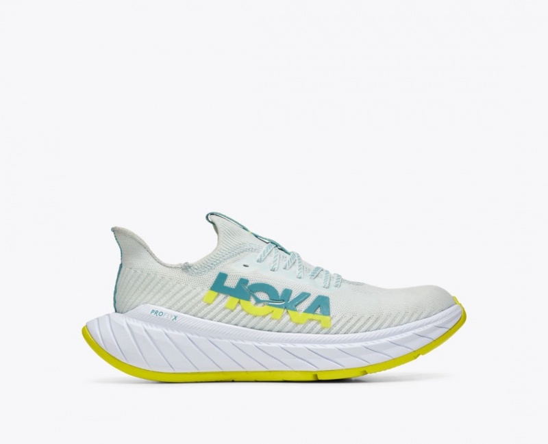 White / Green Men\'s HOKA Carbon X 3 Running Shoes | 6832549-MJ