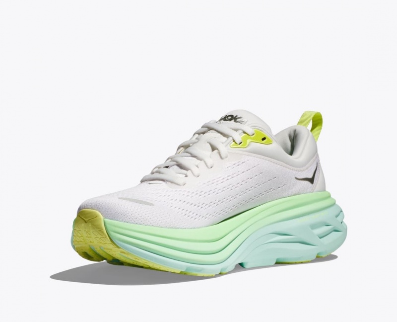 White / Light Green Women's HOKA Bondi 8 Running Shoes | 3781965-HV