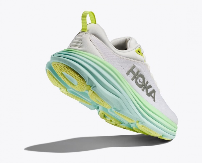 White / Light Green Women's HOKA Bondi 8 Running Shoes | 3781965-HV