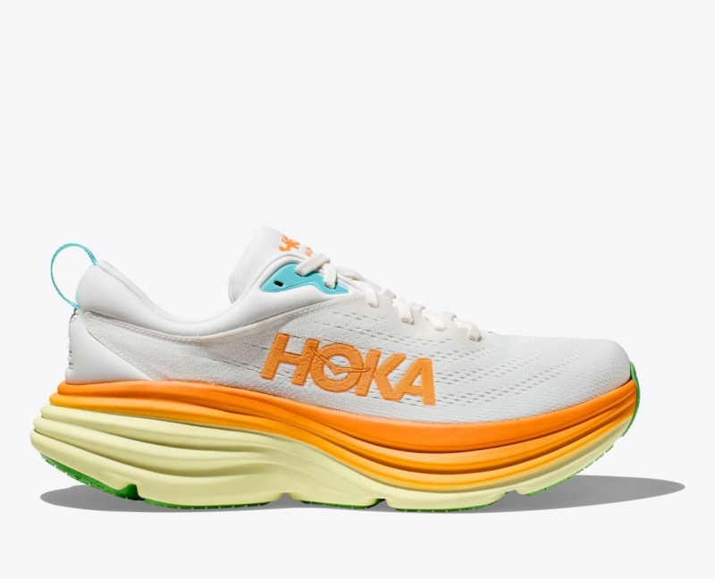 White / Orange Men\'s HOKA Bondi 8 Running Shoes | 8614573-YH