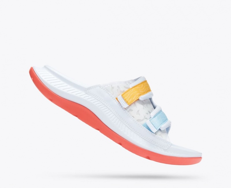 White / Orange / Blue Men's HOKA Ora Luxe Slide | 8795104-SH