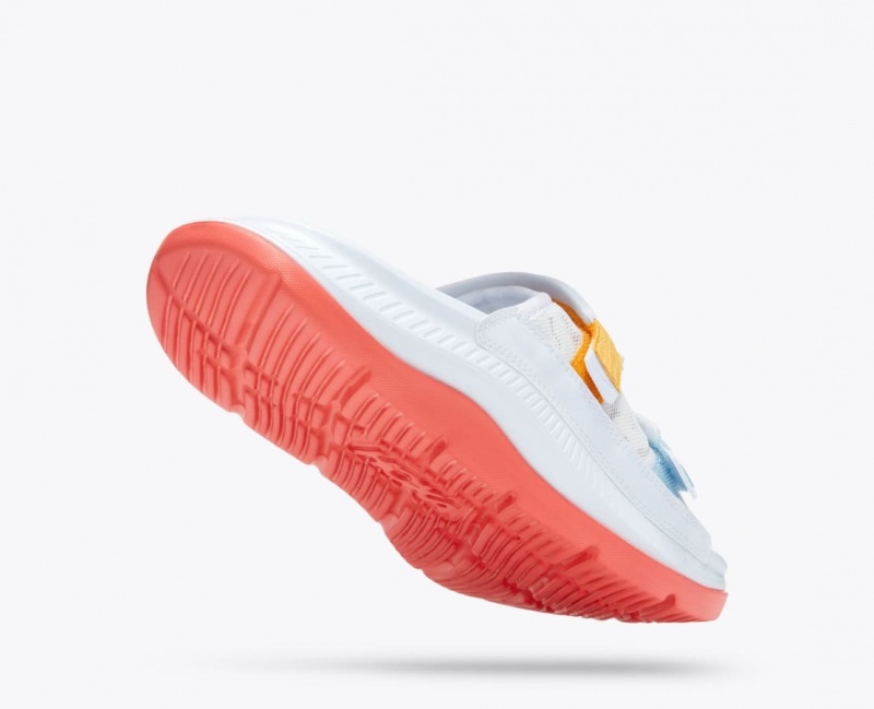 White / Orange / Blue Men's HOKA Ora Luxe Slide | 8795104-SH