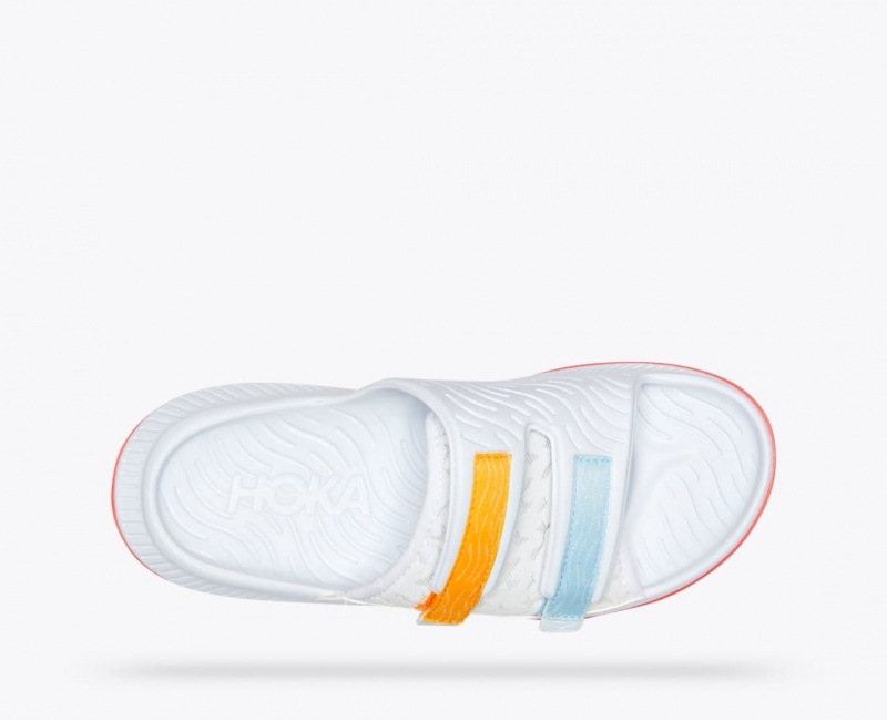 White / Orange / Blue Men's HOKA Ora Luxe Slide | 8795104-SH