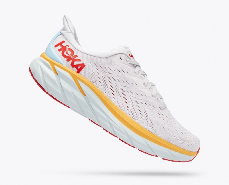 White / Orange / Red Men's HOKA Clifton 8 Running Shoes | 8496271-LF