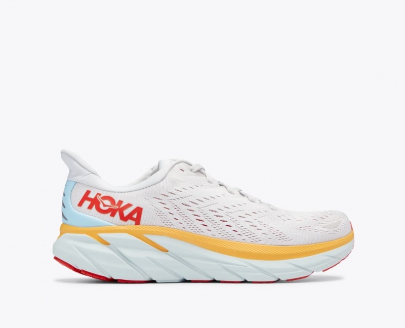 White / Orange / Red Men\'s HOKA Clifton 8 Running Shoes | 8496271-LF