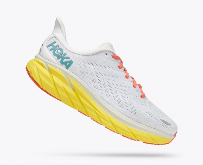 White / Yellow Men's HOKA Clifton 8 Running Shoes | 4076958-ES