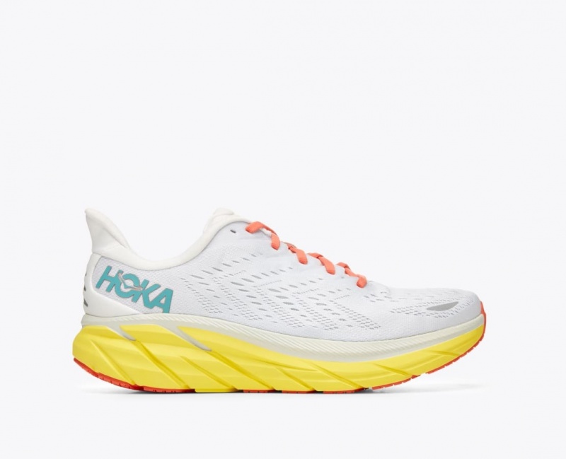 White / Yellow Men\'s HOKA Clifton 8 Running Shoes | 4076958-ES